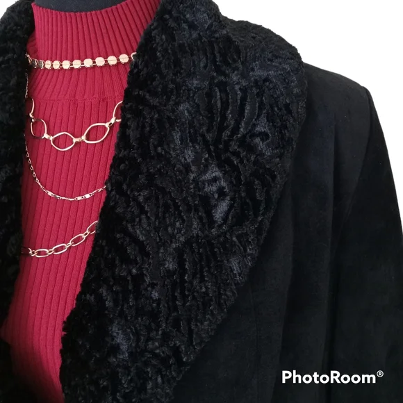 Valerie Steve's Blk Leather Suede Blazer Jacket size L - Picture 5 of 13